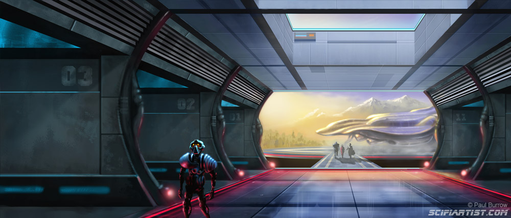 Hangar bay landing concept art by Paul Burrow