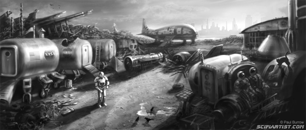 Robot Junkyard concept art by Paul Burrow