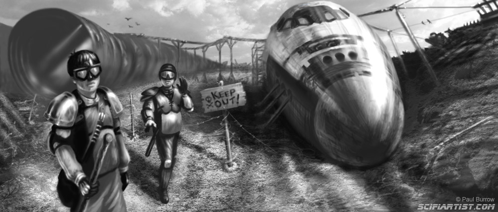 Space Shuttle Junkyard concept art by Paul Burrow